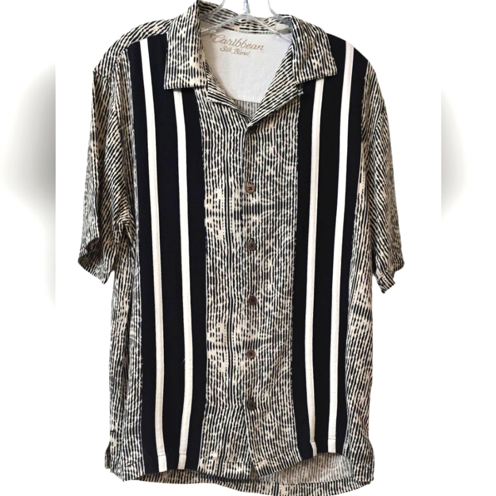 Caribbean Men's Silk Blend Short Sleeve Button Down Shirt Size M - Picture 1 of 8